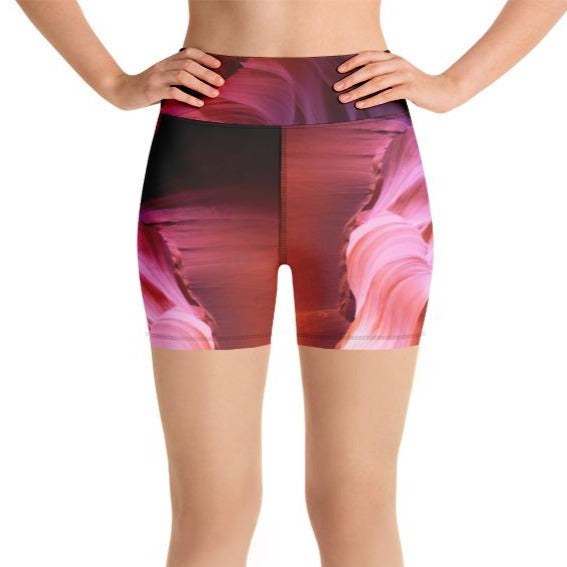 Lower antelope canyon print yoga shorts by Catherine Liang front view