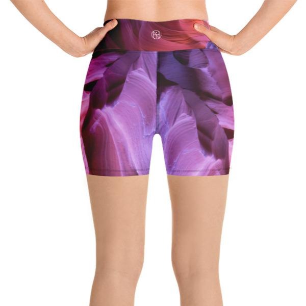 Yoga shorts lower antelope canyon print by Catherine Liang front view